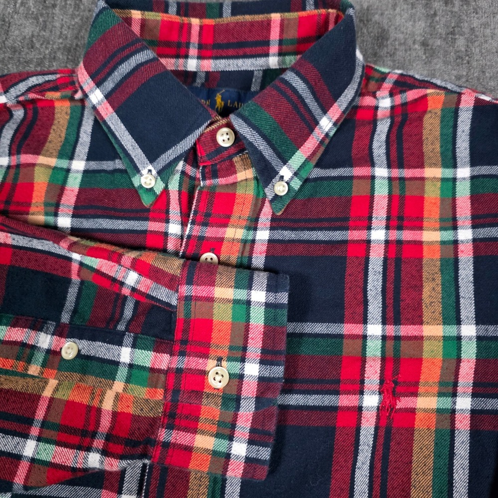 Polo Ralph Lauren Performance Flannel Shirt Mens Medium Classic Fit Plaid Red